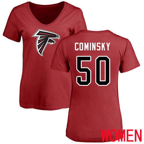 Atlanta Falcons Red Women John Cominsky Name And Number Logo NFL Football #50 T Shirt->nfl t-shirts->Sports Accessory